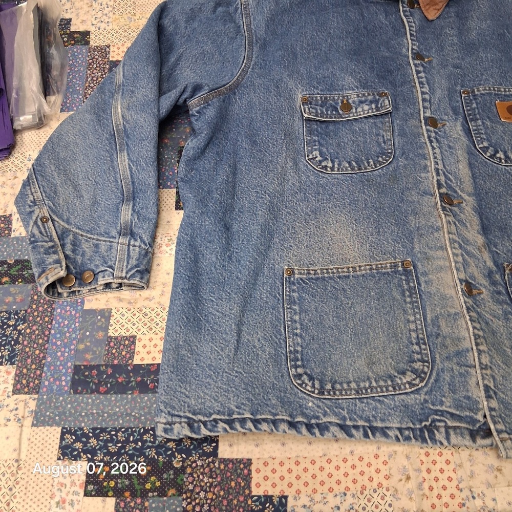Vintage Carhartt C59 DST Denim Chore Coat Mens 2XL Blanket Lined USA Barn Jacket - Picture 8 of 14